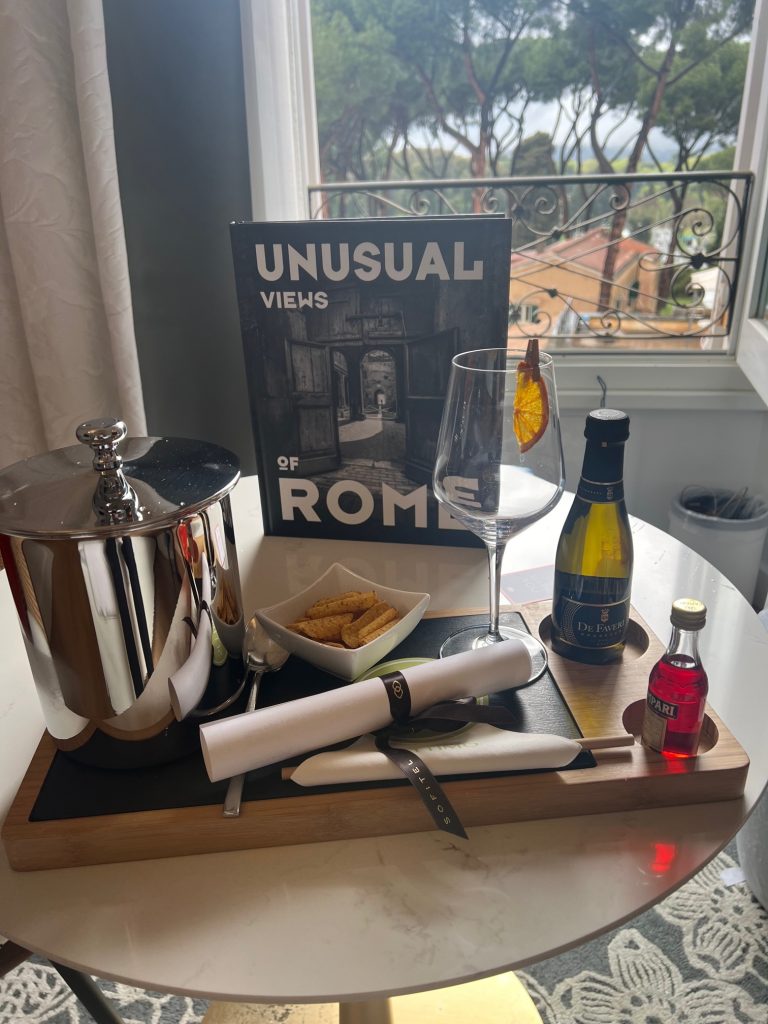 Grazi Sofitel Rome for my cocktail kit and terrific book about Unusual Rome